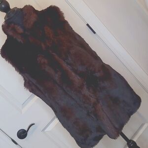 DU MONDE sz L faux fur high collar vest, deep brown, vintage